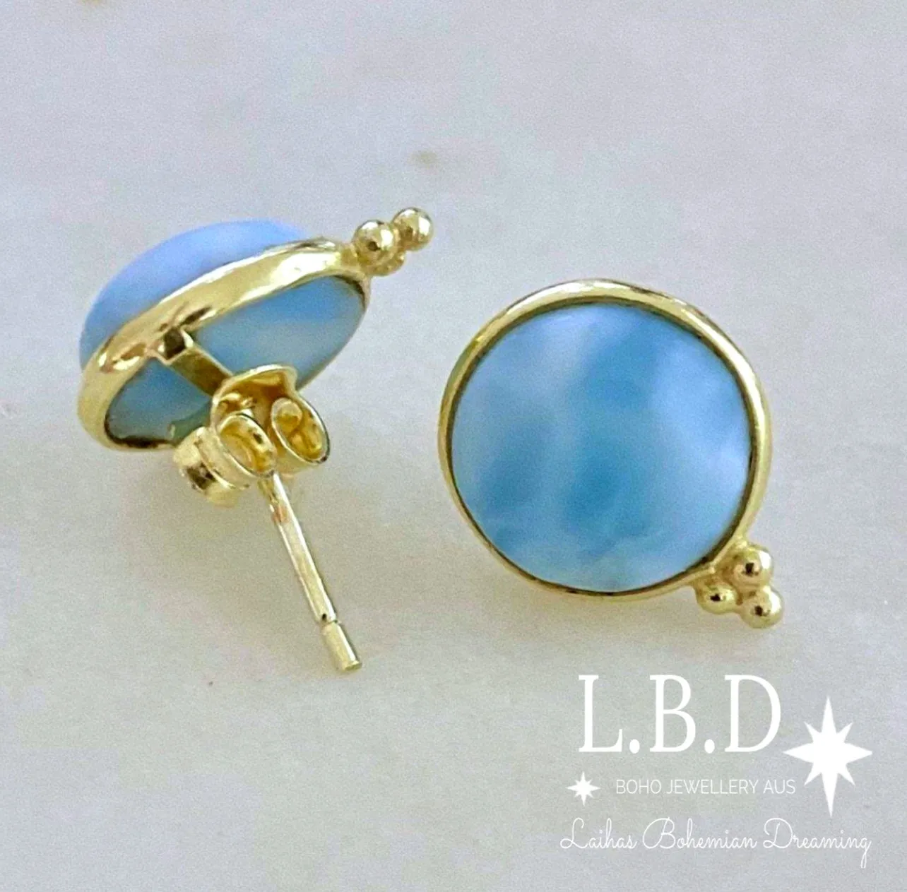 Laihas Free Spirit Gold Larimar Stud Earrings