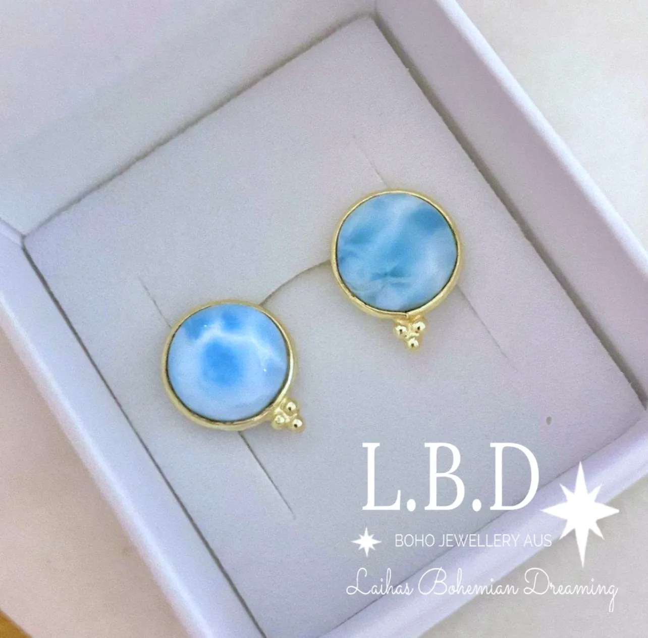 Laihas Free Spirit Gold Larimar Stud Earrings