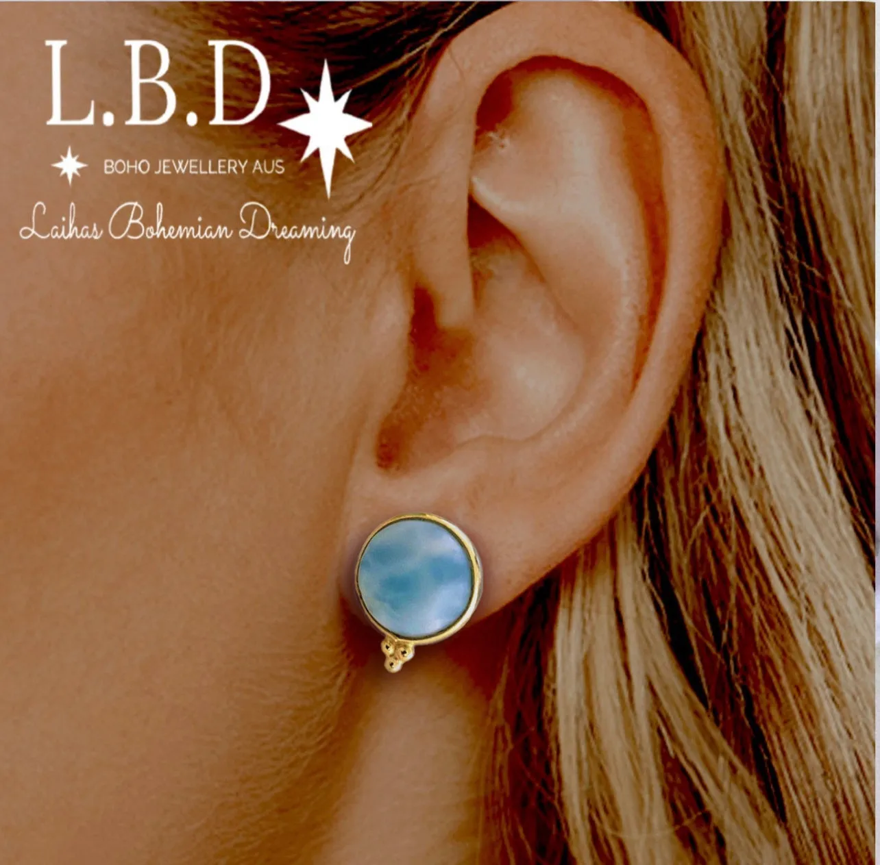 Laihas Free Spirit Gold Larimar Stud Earrings