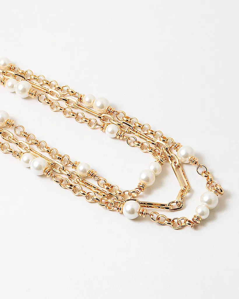 Layaered Metal and Pearl Necklace