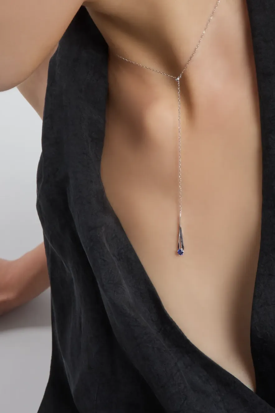 Meteor adjustable blue sapphire lariat necklace