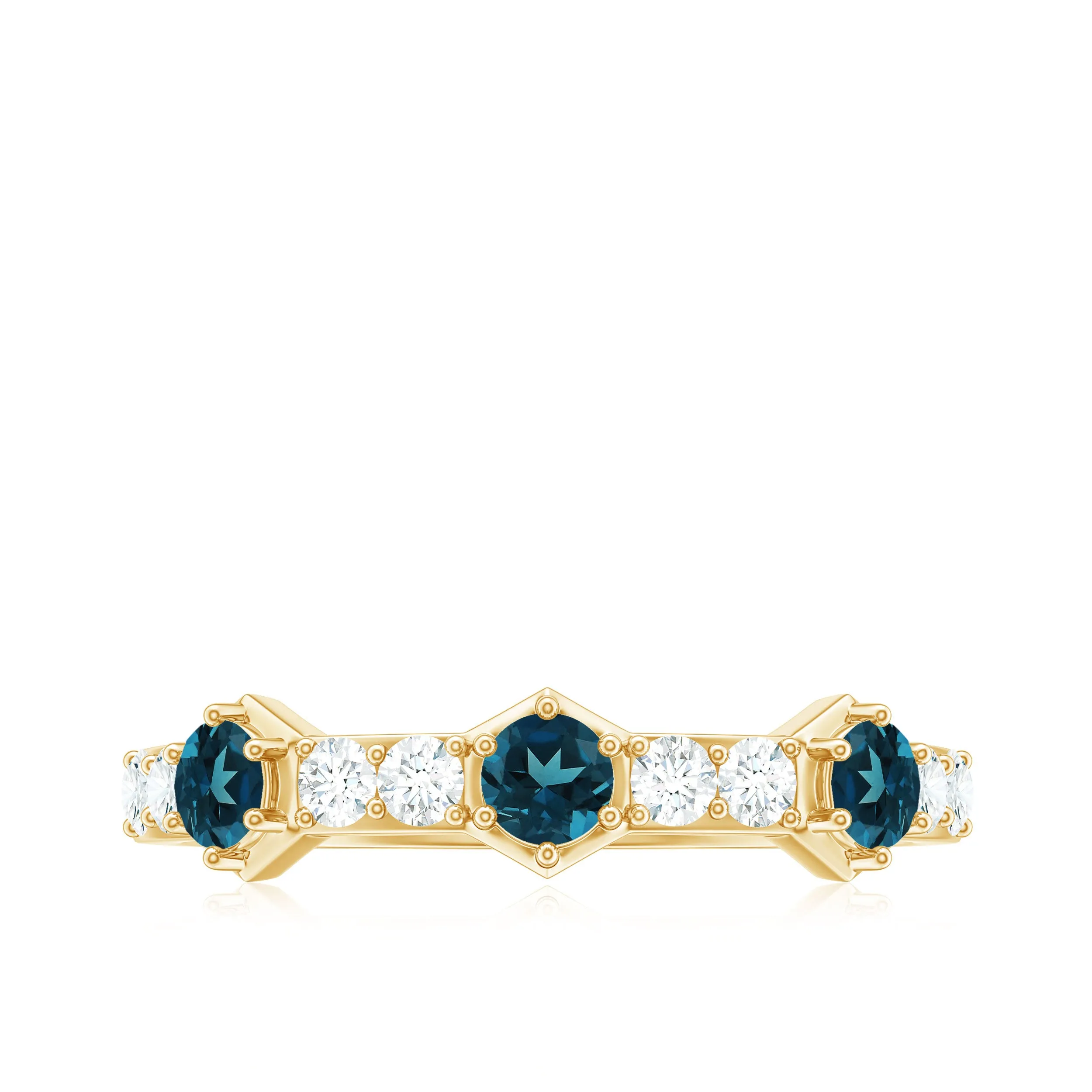 Minimal London Blue Topaz and Diamond Half Eternity Ring