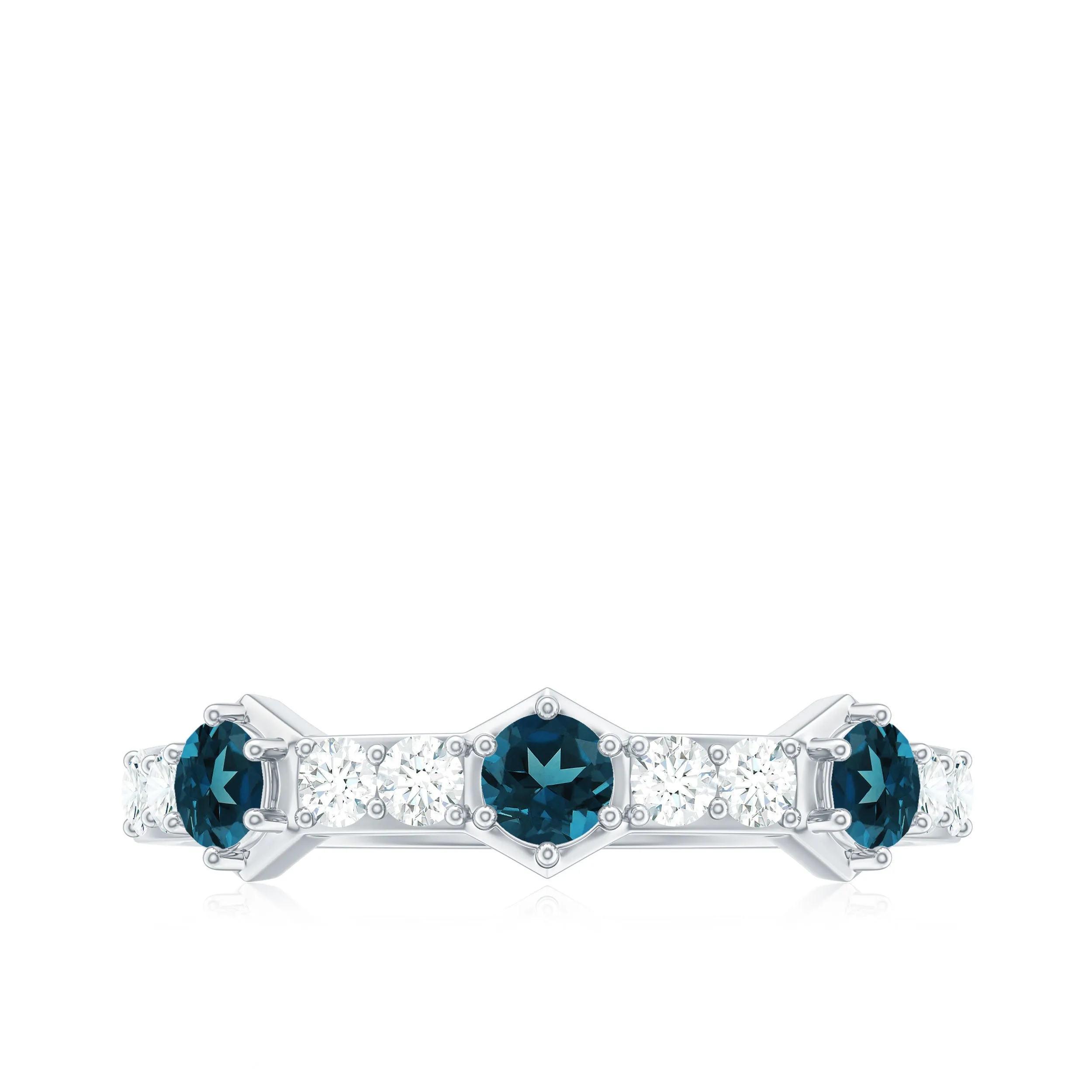 Minimal London Blue Topaz and Diamond Half Eternity Ring