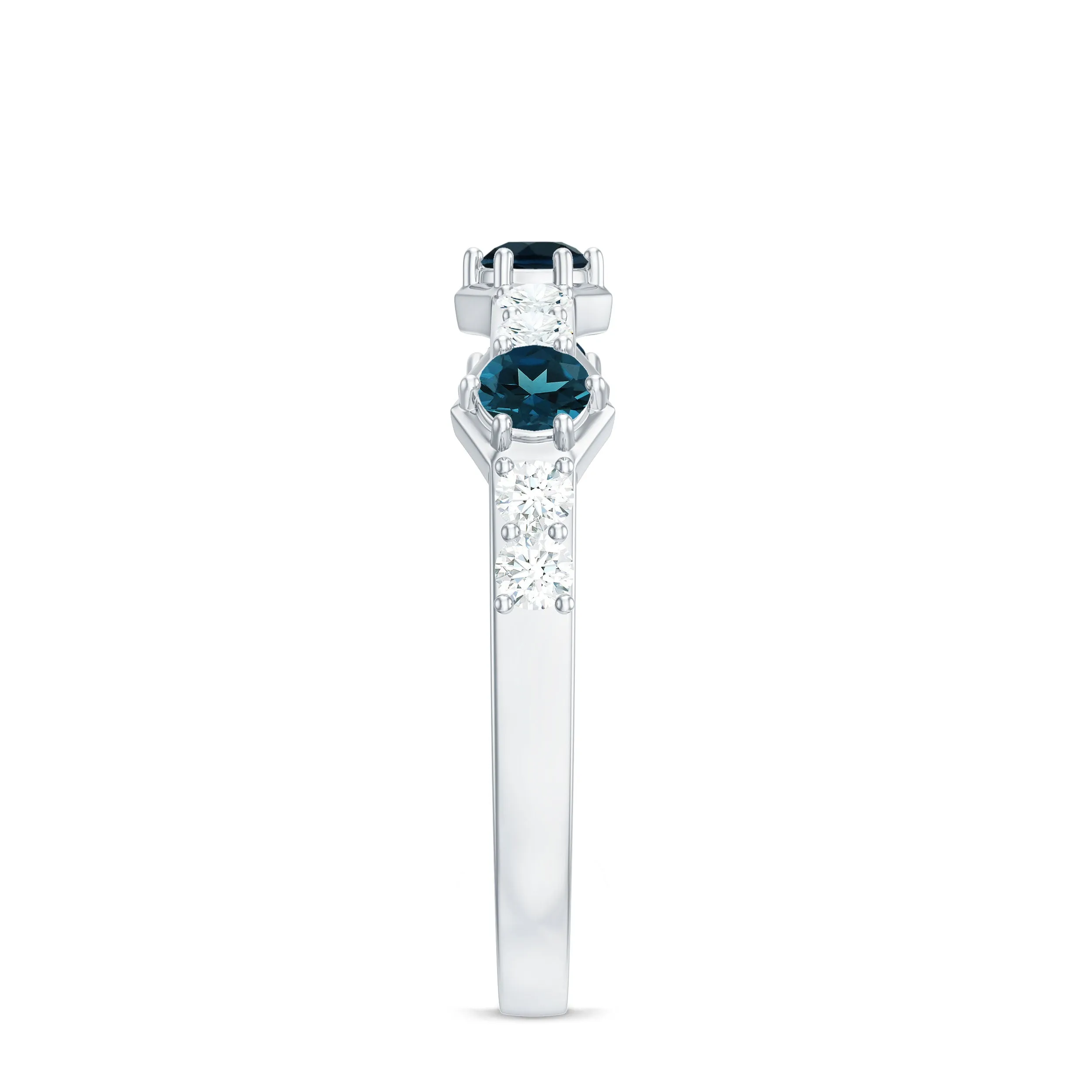 Minimal London Blue Topaz and Diamond Half Eternity Ring