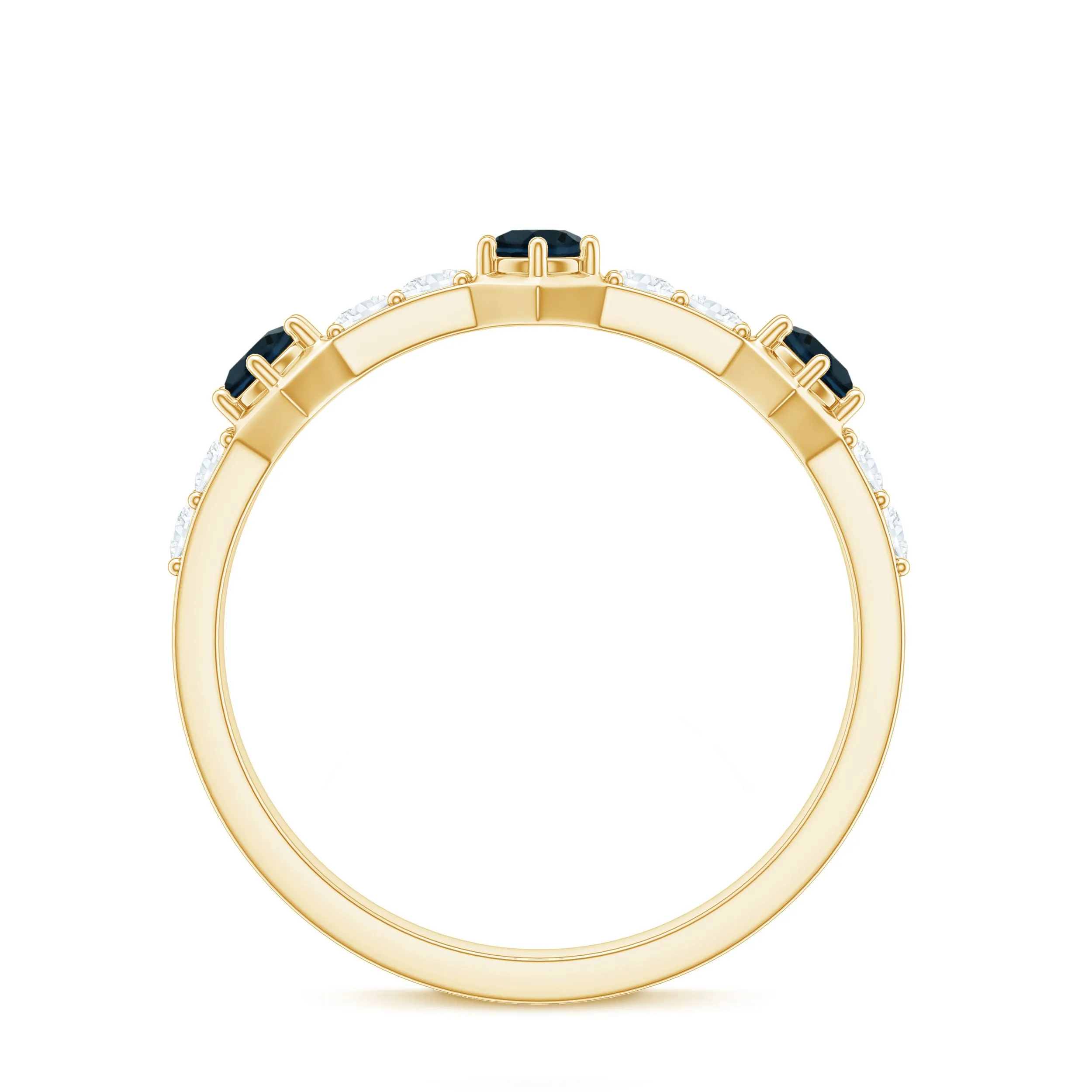 Minimal London Blue Topaz and Diamond Half Eternity Ring