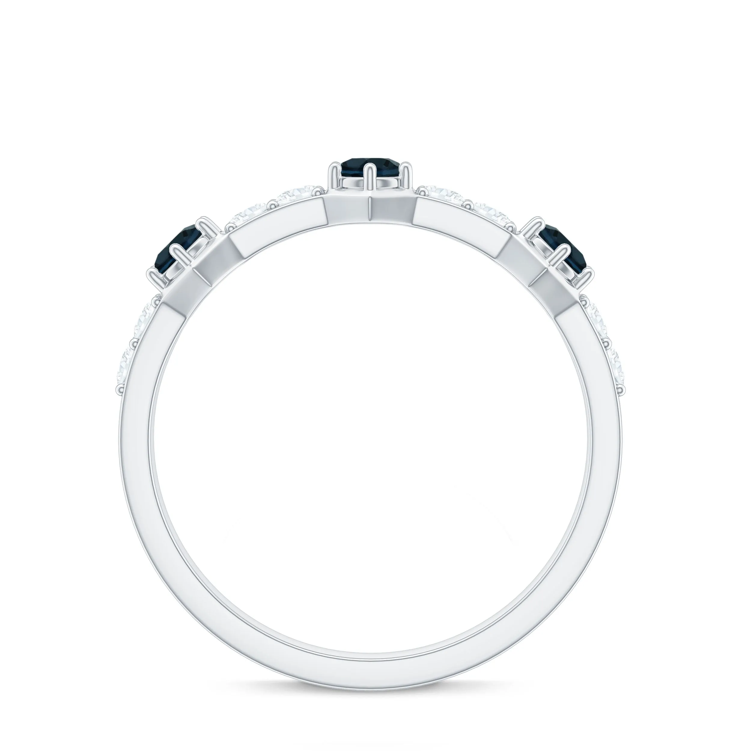 Minimal London Blue Topaz and Diamond Half Eternity Ring