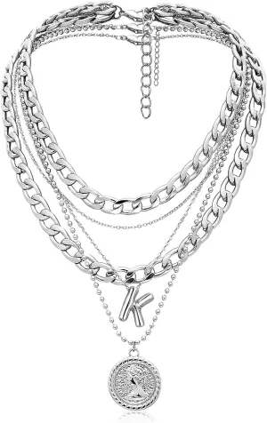 MJartoria Gold Layered Necklaces for Women Trendy Balloon Initial Pendant Necklace Dainty Chunky Chain Choker Necklaces Jewelry Birthday Gifts