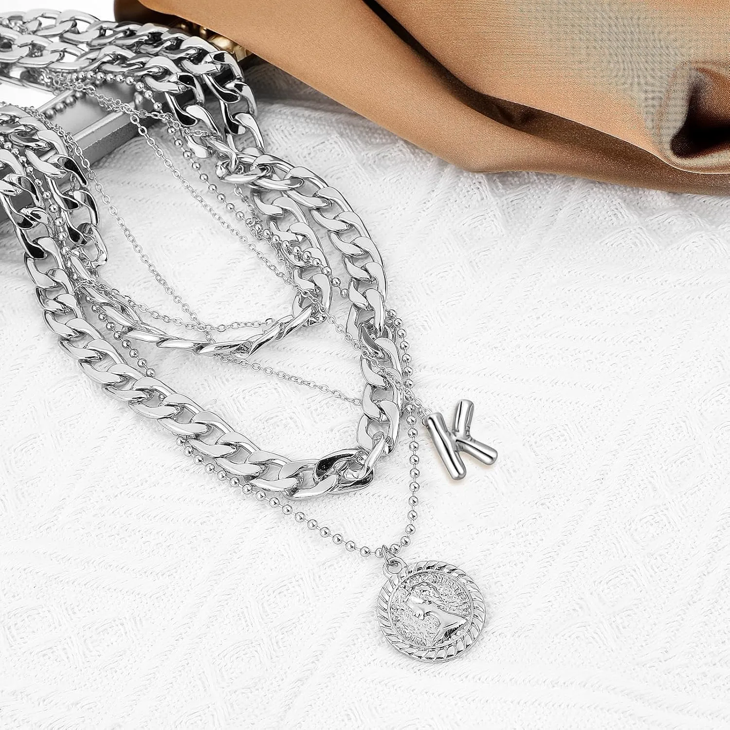 MJartoria Gold Layered Necklaces for Women Trendy Balloon Initial Pendant Necklace Dainty Chunky Chain Choker Necklaces Jewelry Birthday Gifts