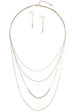 Multi layered flat chain aligned pearl accent necklace set