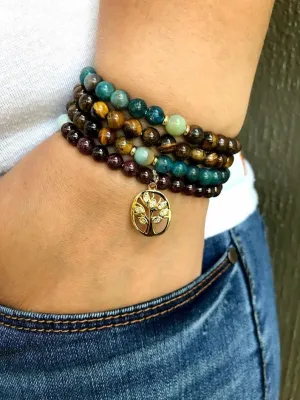Natural Blue Apatite, Garnet and Yellow Tiger's eye 6mm 108 Mala Beads, Spiritual, Meditation Beads, Reiki, Japa Mala, Buddhist Prayer Beads, Yoga Bracelet, healing beads LKMALA-RRGU-3329