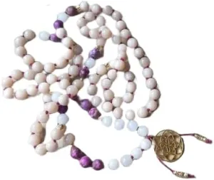 Natural Charoite, Moonstone, Chalcedony 8mm 108 Mala Beads, Spiritual, Meditation Beads, Reiki, Japa Mala, Buddhist Prayer Beads, Yoga Bracelet, healing beads LKMALA-RRGU-3905