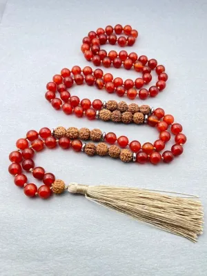 Natural Red Onyx & Rudraksha 8mm 108 Mala Beads, Spiritual, Meditation Beads, Reiki, Japa Mala, Buddhist Prayer Beads, Yoga Bracelet, healing beads LKMALA-RRGU-3610