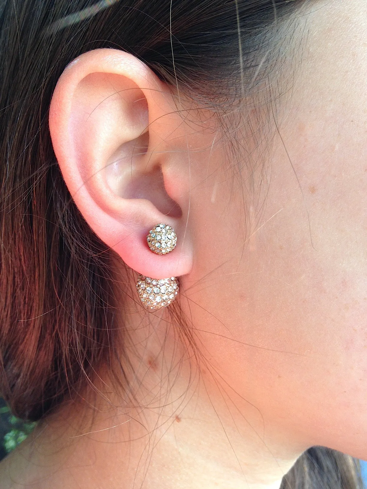 Oval Double-Sided Crystal Earrings (Gold)