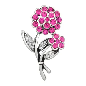 Pink and White Crystals Flowers Brooch Lapel Pin