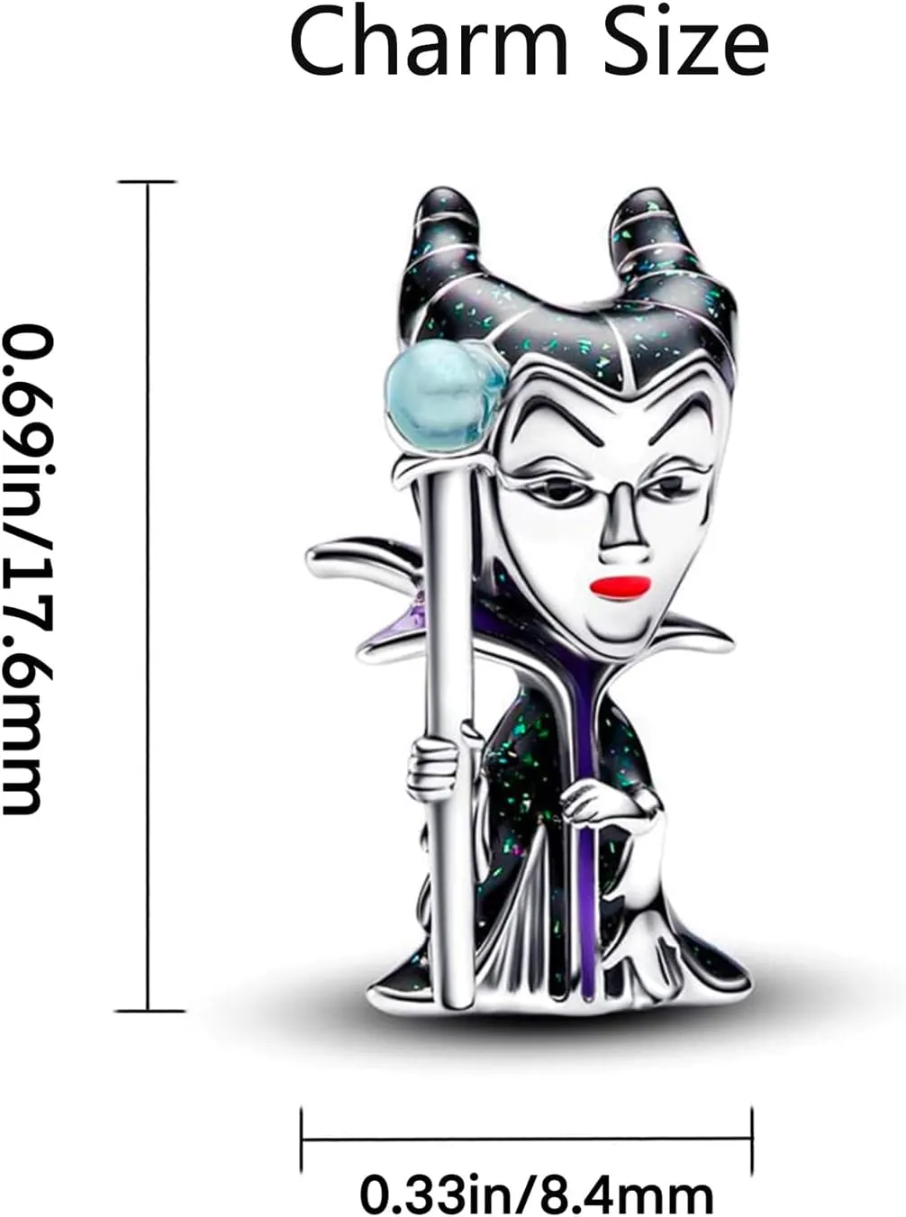 RADIVIDE 925 Sterling Silver Charms, Evil Queen Apple Charm, Villains Cruella De Vil Charm, Villains Maleficent Charm for Pandora Women's Bracelet DIY Charms, Women's Holiday Charms Gifts