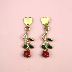 Red Enchanted Rose Earrings