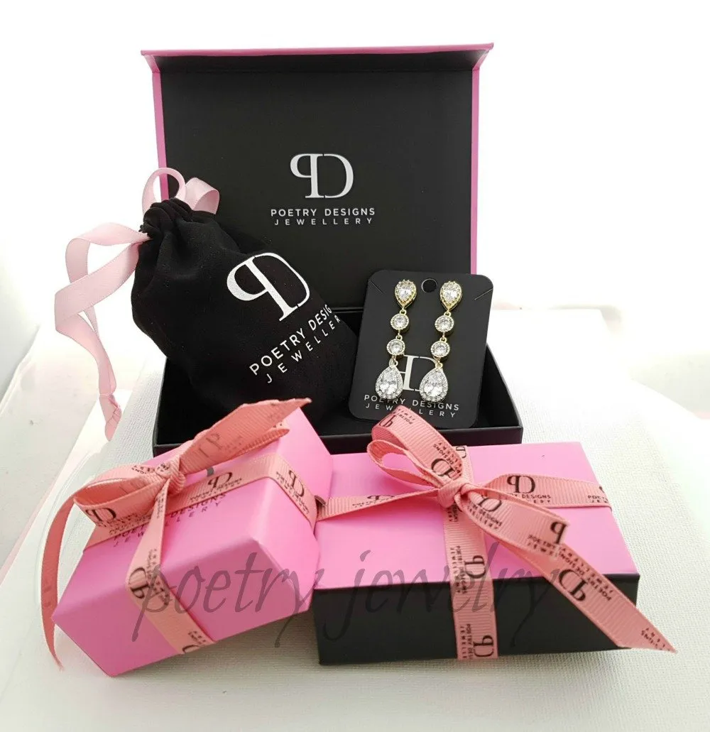Rose Gold Drop Wedding Earrings-Emma