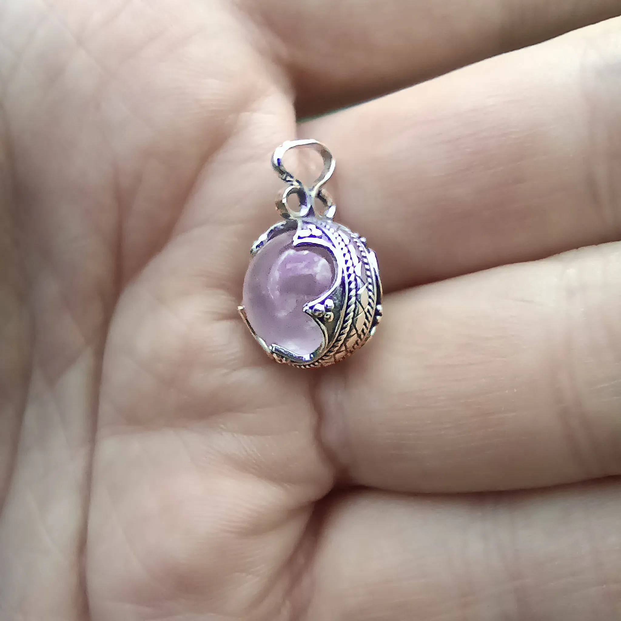 Small Silver Gotland Rose Quartz Ball Pendant