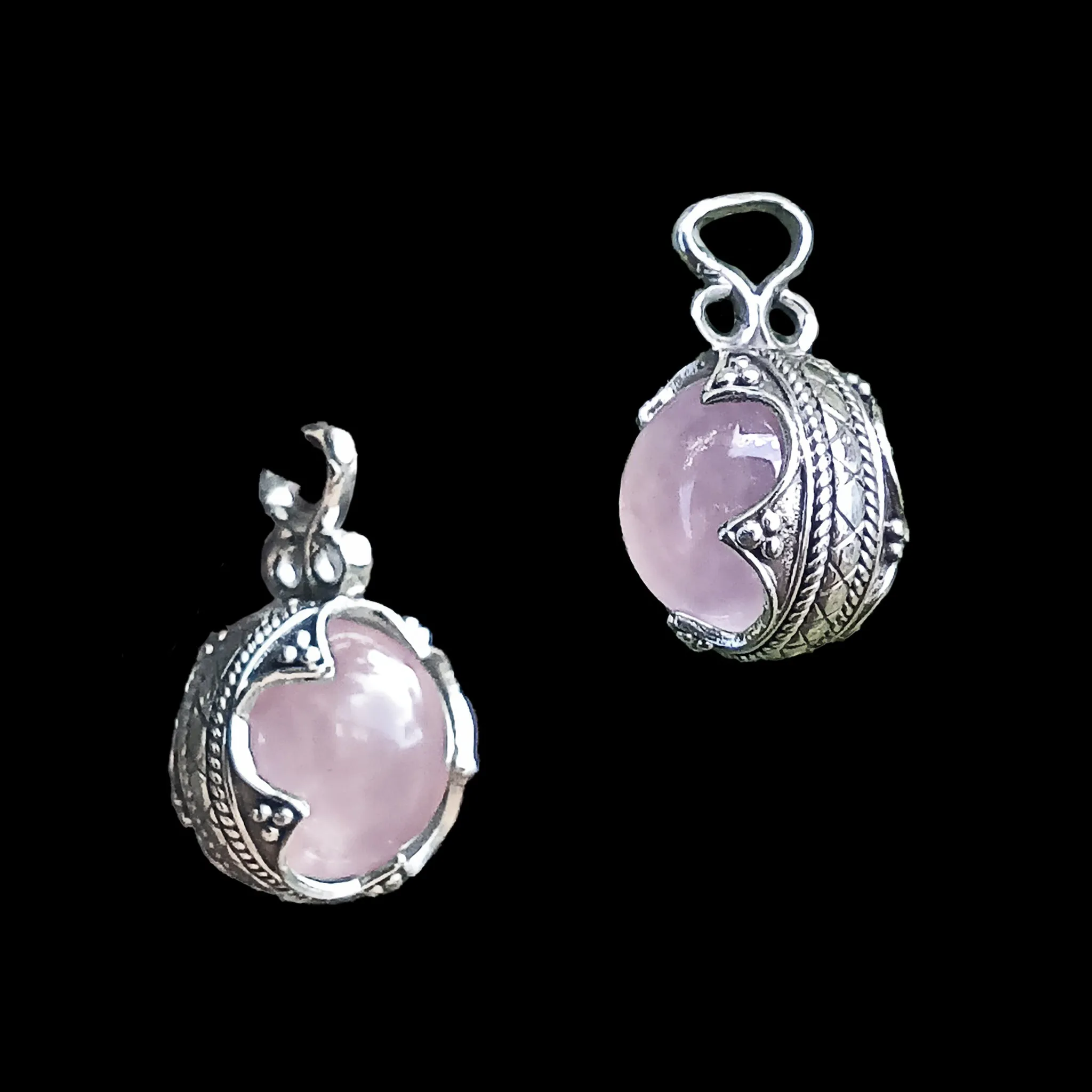 Small Silver Gotland Rose Quartz Ball Pendant