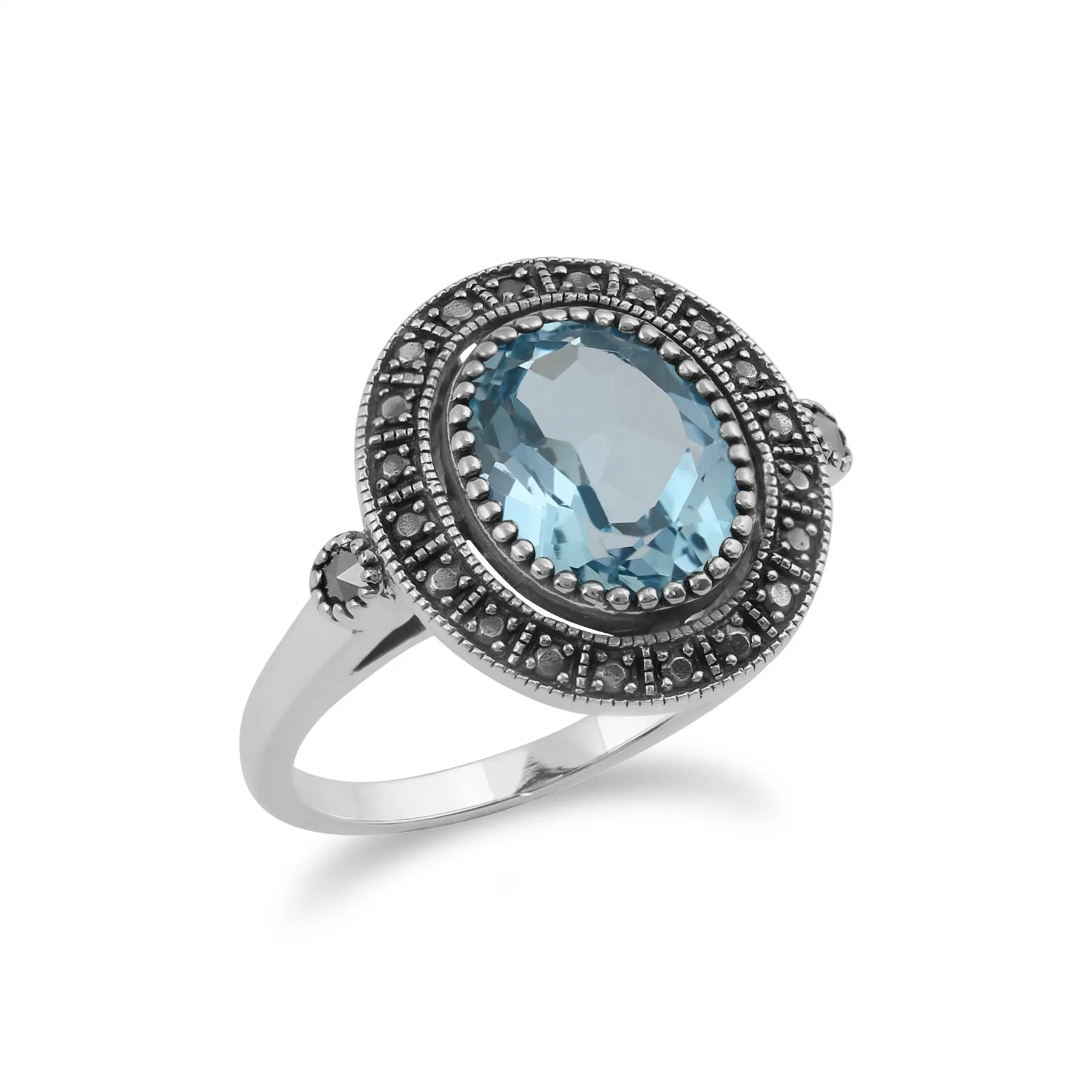 Sterling Silber blauer Topas & MARKASIT ANTIK STIL Haufen Ring