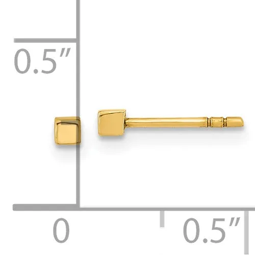 Tiny Gold Cube Post Earrings 2mm