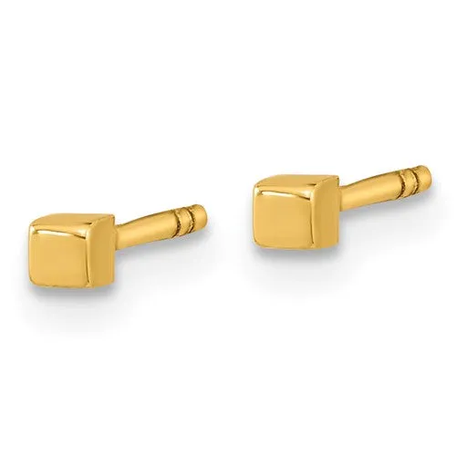 Tiny Gold Cube Post Earrings 2mm