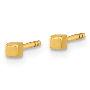 Tiny Gold Cube Post Earrings 2mm
