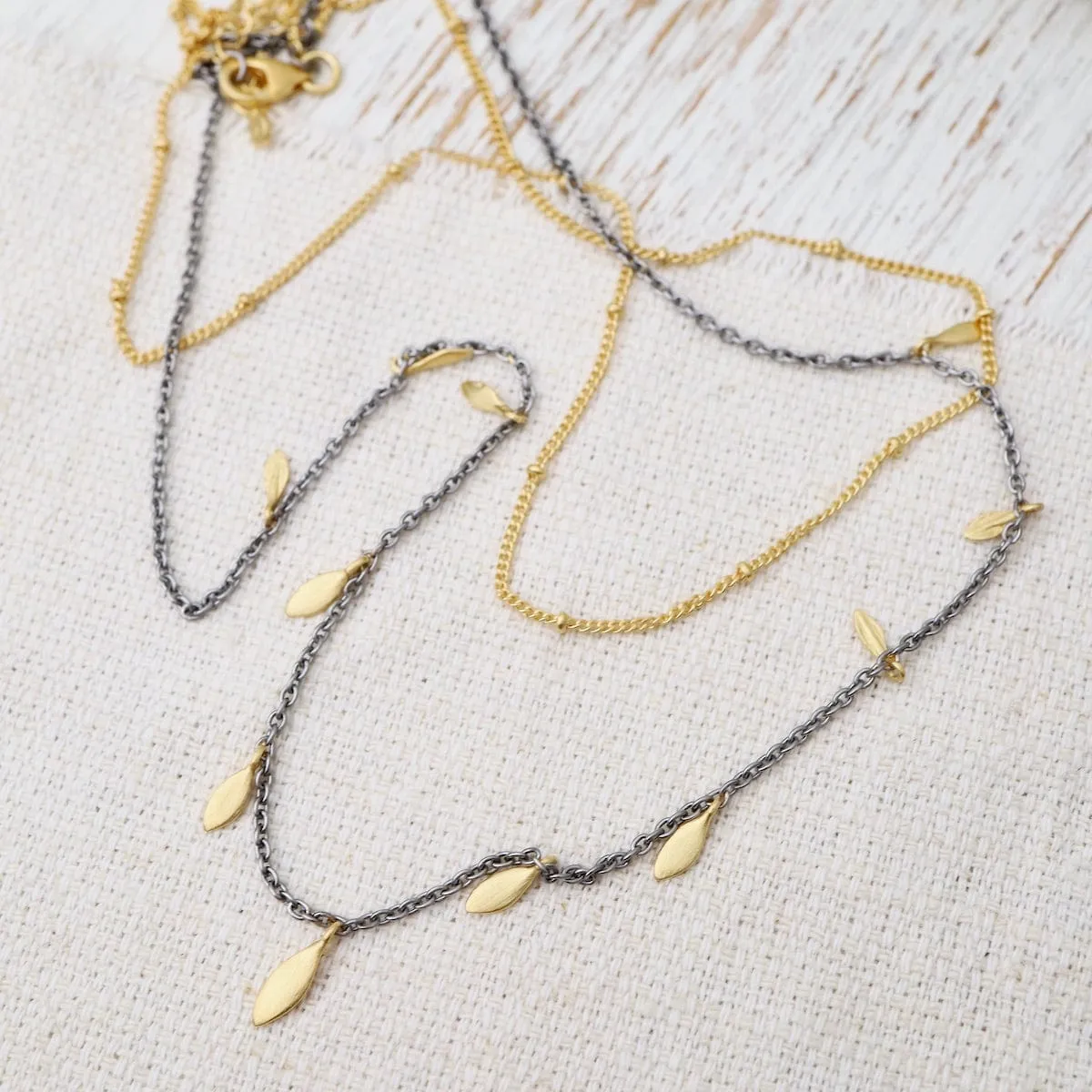 Two Tone Two Layer Necklace with Leaves