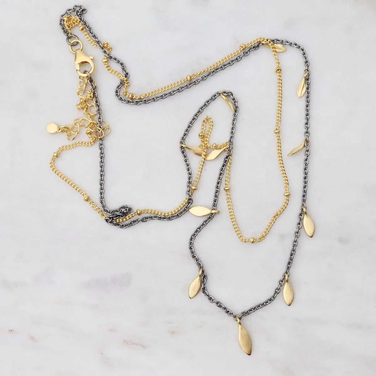 Two Tone Two Layer Necklace with Leaves