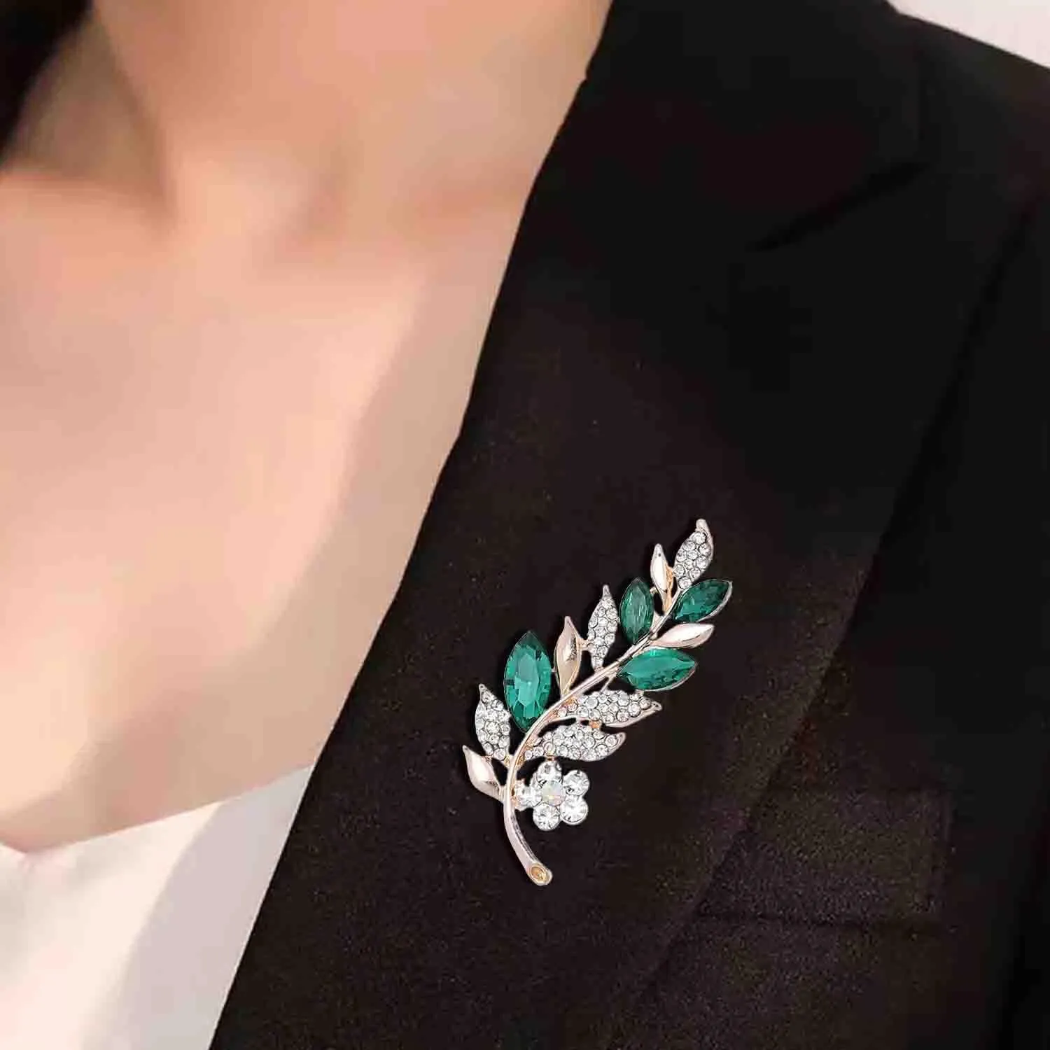 Vintage Pearl Leaves Brooches Green Enamel Paint Plant Flowers Statement Brooch Pins Fashion Jewelry Accessories for Women Girl Gift
