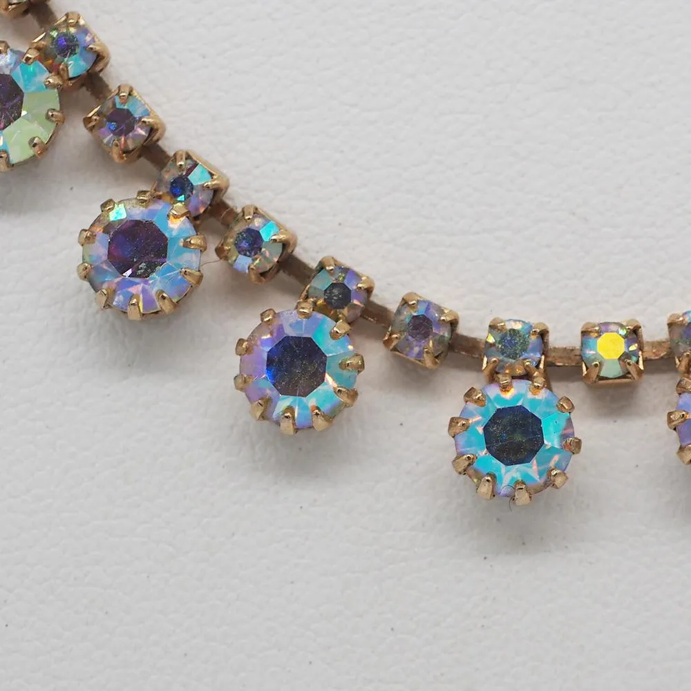Vintage Weiss "Aurora Borealis" Crystal Rhinestone Clip on Earrings & Matching Necklace