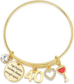 VZCBZC 40 Birthday Gifts for Womens Bracelets,Birthday Charm Bracelets 40th Birthday Gift for Friend, Daughter, SisterMoom (40th)