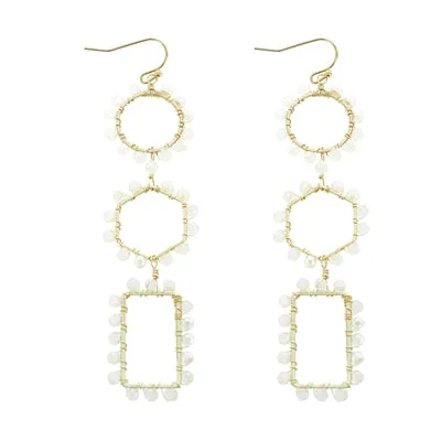 White Crystal Geo Drop Earrings
