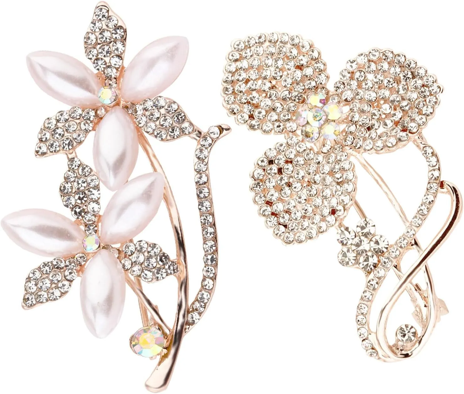 Women's Shell Crystal Leaf Flower Brooches Set Elegant Pearl Rhinestone Floral Statement Brooch Pins Fashion Jewelry Accessories for Women Girl Gift Gold
