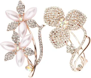 Women's Shell Crystal Leaf Flower Brooches Set Elegant Pearl Rhinestone Floral Statement Brooch Pins Fashion Jewelry Accessories for Women Girl Gift Gold